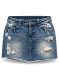 Distressed Blue Hemline Skirt front ghost mannequin
