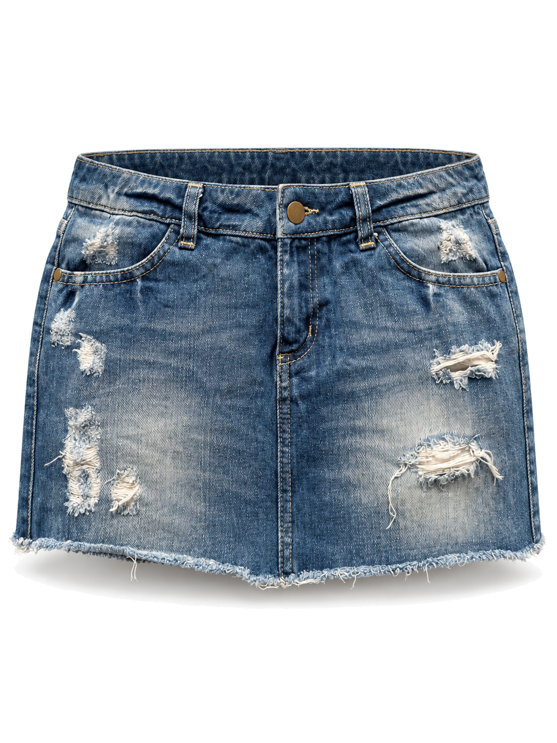 Distressed Blue Hemline Skirt front ghost mannequin